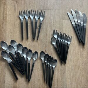 31 Vintage Stanley Roberts Las Brisas Contempra Stainless Flatware Set Black